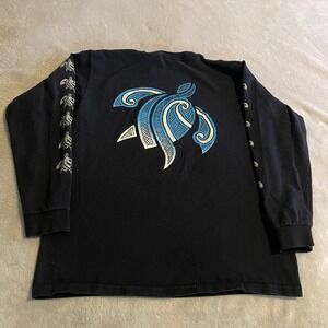 Vintage 90s Sea Turtle Shirt Yacht Club Palau Graphic Long Sleeve Mens M Black
